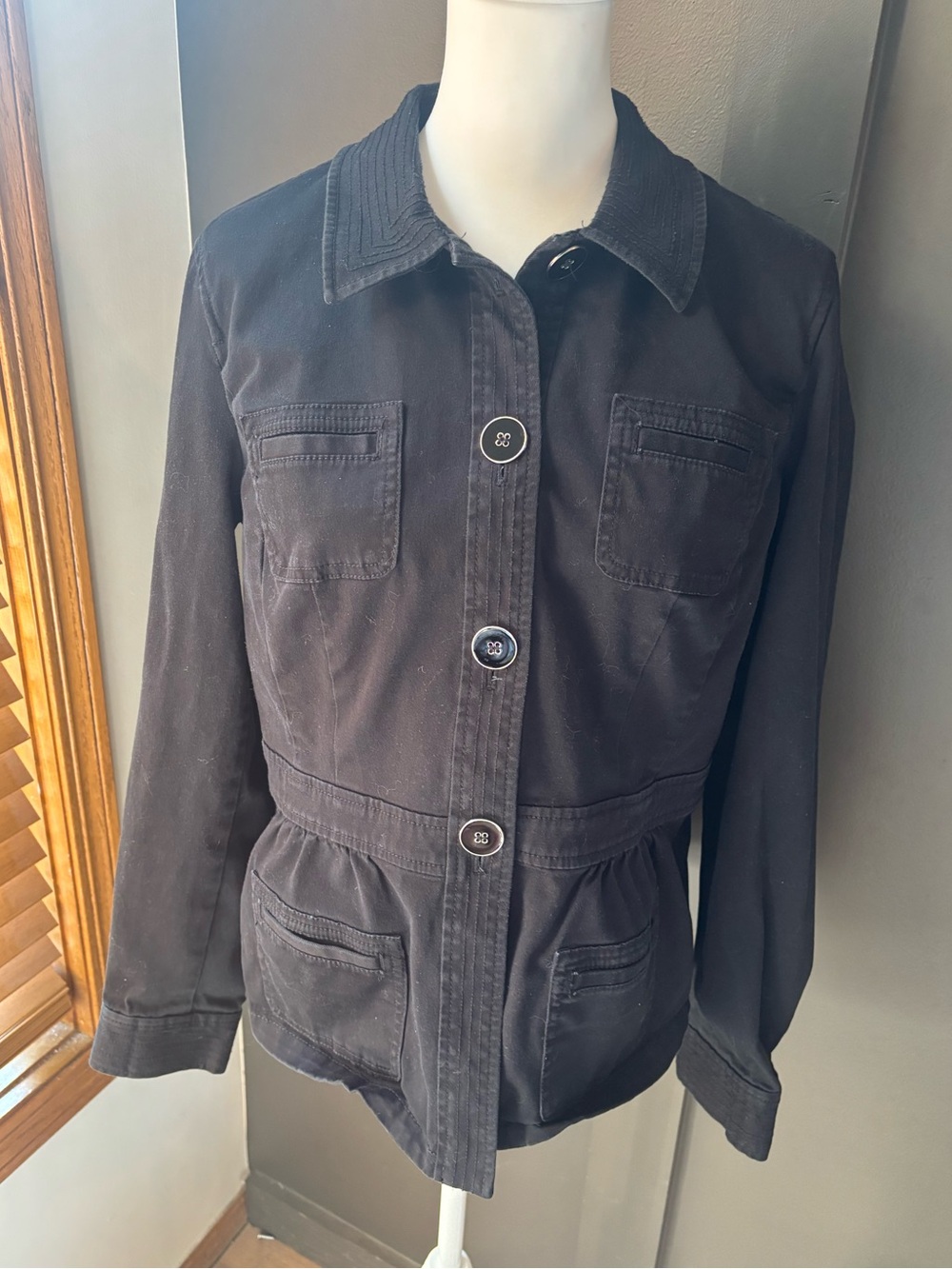 Charter Club Black Cotton Utility Jacket Cinched Waist Size L